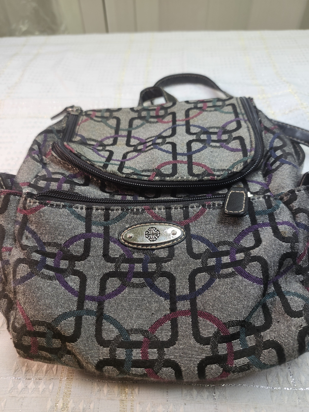 Women’s Patterned Gray Multi-Color Backpack Purse